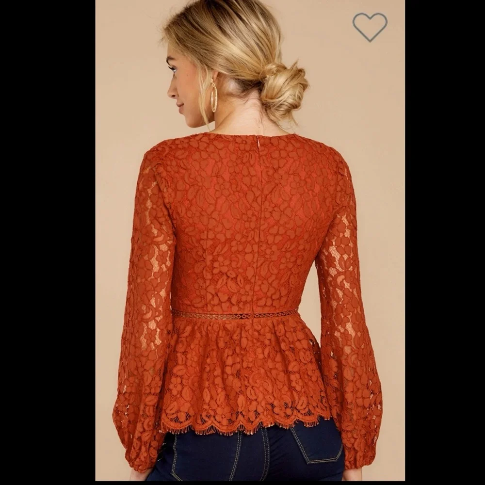 NWT: endless rose burnt orange lace top - Picture 3 of 5